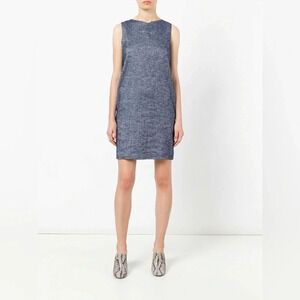 NWT Theory Narlica Sleeveless Linen Blend Dress in Deep Denim Tierra Wash